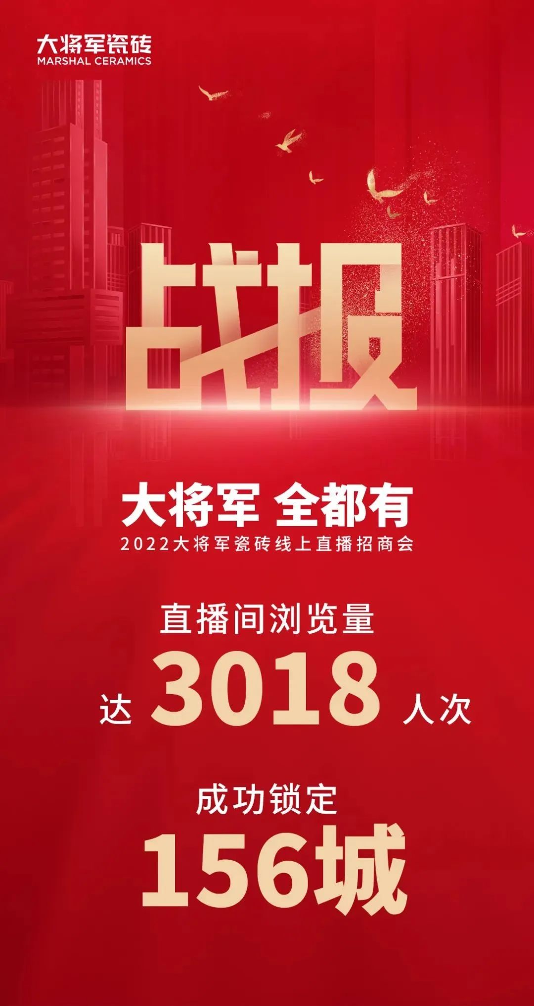 2小時(shí)，156城！大將軍瓷磚2022首場(chǎng)直播招商峰會(huì)圓滿收官！(圖2)